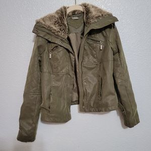 Jou Jou Faux Suede Olive Green Jacket